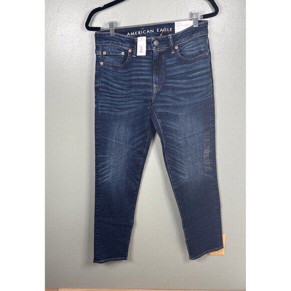 NWT American Eagle Airflex + Slim Straight Jeans Men 30x32 Authentic Dark Indigo - Picture 1 of 11